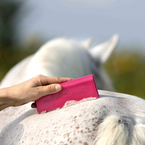 Fellschoen Produktbild Bürste Magentapink an Pferd mit Fell total