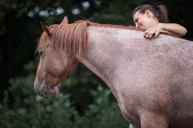 Negative Gefühle beim Pferd: 3 einfache Tricks, wie du Unsicherheit und Frust loswirst 3 Petra streichelt Carey am Hals